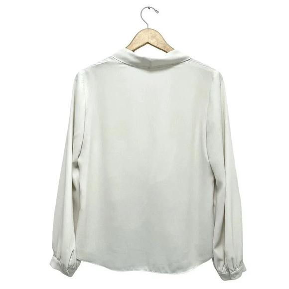 Amanda Uprichard Keely Twist Front Long Sleeve Crepe Blouse Ivory White Revolve - Picture 6 of 10
